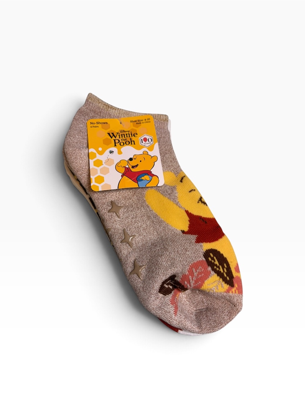 Disney Winnie the Pooh & Eeyore Fall Leaves 4 Pack No-Show Grippy Socks